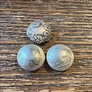 3 Nickel Silver Buffalo Native American Coin button covers